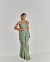 Load image into Gallery viewer, Sage Pre-Stitched Saree
